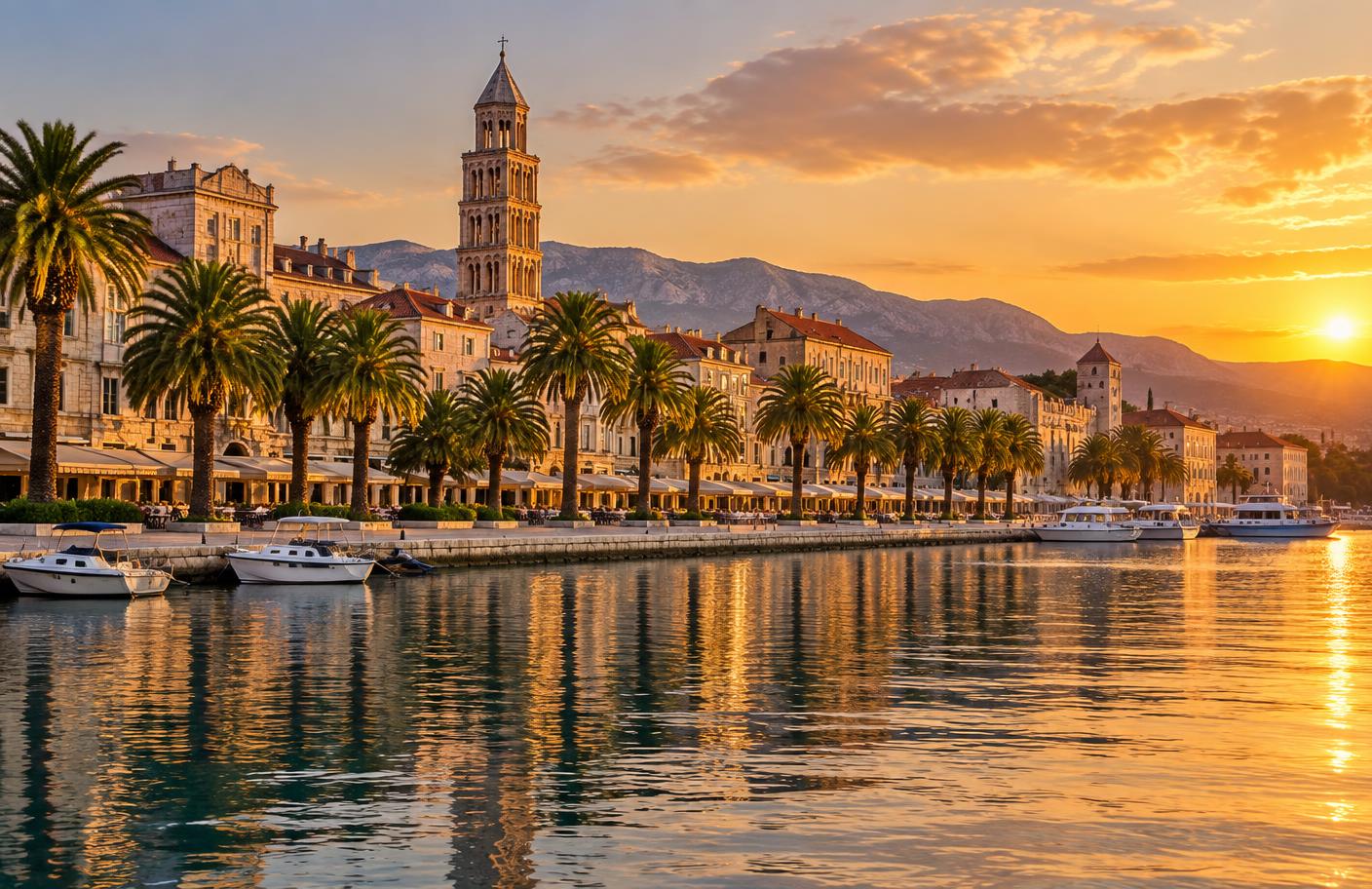 Split Riva waterfront at sunset
